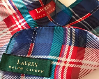 Ralph Lauren Ruffled Teal Blue Plaid Long Sleeve Blouse NWT