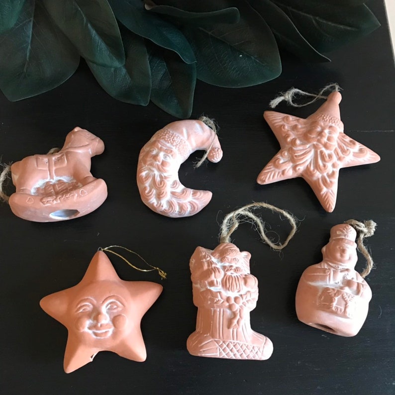 Set Of Six Terra Cotta Christmas Ornaments Detailed Double Etsy