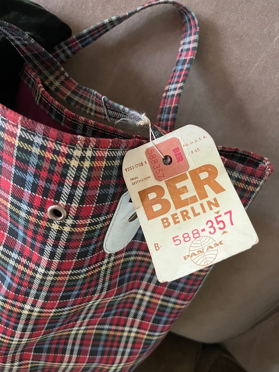 Vintage Travel Bag, Tartan Plaid, Berlin Tag, Pan 