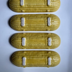 Yellow Pottery Corn Cribs, Patent Pending Individual Corn Dishes, Set of Four, Vintage