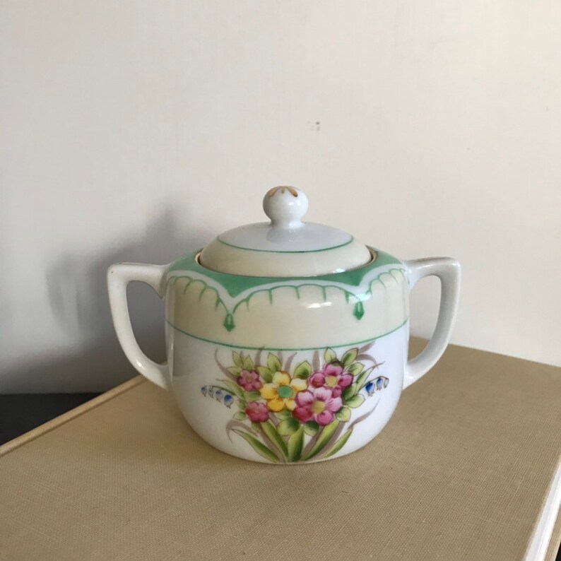 Noritake Hand Painted Double Handle Vintage Serving Bowl \u2013 Blue and White with Floral Design and Gold Trim