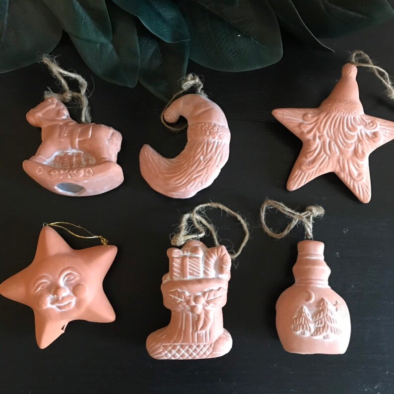 Set Of Six Terra Cotta Christmas Ornaments Detailed Double Etsy