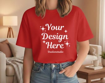 Red Bella Canvas T-Shirt Mockup | BC 3001 Lifestyle Tee Mockup | Neutral Lifestyle Tee (JPG & PNG)