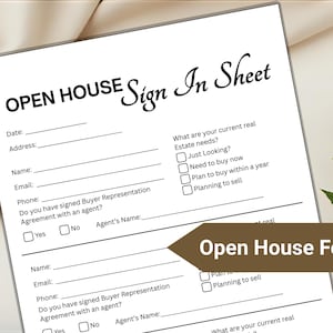 Open House Sign In Sheet, Editable Canva Template & Printable PDF, Realtor Marketing Sign-In Form, Real Estate Open House Flyer, 8.5x11