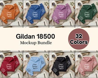 Gildan 18500 Hoodie Mockup Bundle | Flat Lay Sleeve View, 32 Colors (Digital Download)