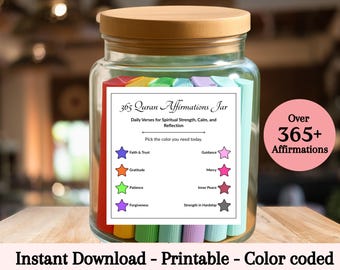 Printable Quran Verse Jar for Emotions & Healing, 365 Daily Ayahs PDF, Islamic Affirmation Jar, Faith-Based Digital Gift (PDF)