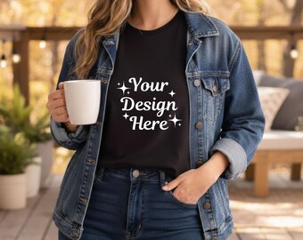 Black Comfort Colors 1717 T-Shirt Mockup |  CC 1717 Lifestyle Tee | Outdoor Lifestyle Mockup (JPG & PNG)