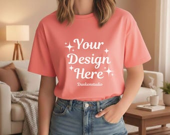 Maqueta de camiseta Coral Bella Canvas / Maqueta de camiseta BC 3001 Lifestyle / Camiseta Neutral Lifestyle (JPG y PNG)
