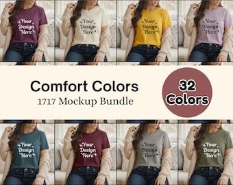 Comfort Colors 1717 T-Shirt Mockup Bundle | CC1717 Shirt Mockup | Sitting Model Mockup | 32 JPG