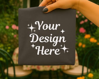 Bella Canvas 3001 Asphalt T-Shirt Mockup, Hand Holding Folded Tee, Minimal Neutral Unisex Shirt, Digital Download (JPG & PNG)