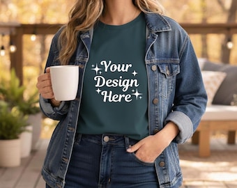 Maqueta de camiseta Blue Spruce Comfort Colors 1717 / Camiseta de estilo de vida CC 1717 / Maqueta de estilo de vida para exteriores (JPG y PNG)