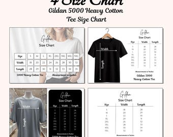 Gildan 5000 Size Chart Bundle, Heavy Cotton Tee Size Guide, Unisex T Shirt Measurement Chart, Printable Size Chart Pack, Gildan 5000 Mockup