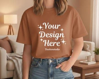 Maqueta de camiseta Clay Bella Canvas / Maqueta de camiseta de estilo de vida BC 3001 / Camiseta de estilo de vida neutra (JPG y PNG)