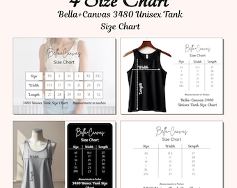 Bella Canvas 3480 Size Chart Bundle, Unisex Tank Top Size Guide, Bella Canvas Tank Measurement Chart, Printable Size Chart Pack