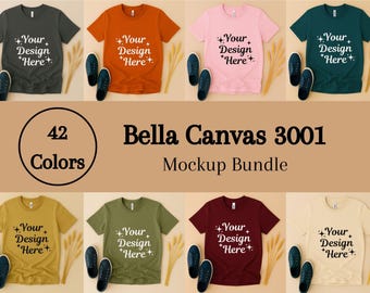 Bella Canvas 3001 T-Shirt Mockup Bundle, 42 Color Flat Lay Tee Set, Minimal Unisex Shirt Mockups, Digital Download