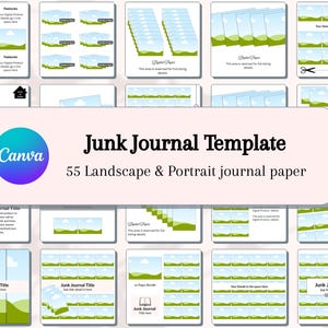 Junk Journal Bundle for Etsy Listings, 55 Page Canva Template Pack, Landscape & Portrait PDF Listing Mockups, Editable Drag - Drop Templates