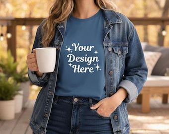 Denim Comfort Colors 1717 T-Shirt Mockup |  CC 1717 Lifestyle Tee | Outdoor Lifestyle Mockup (JPG & PNG)