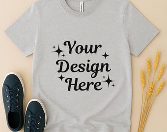 Bella Canvas 3001 Athletic Heather T-Shirt Mockup | Minimal Flat Lay Tee | Neutral Unisex Shirt | Digital Download (JPG & PNG)