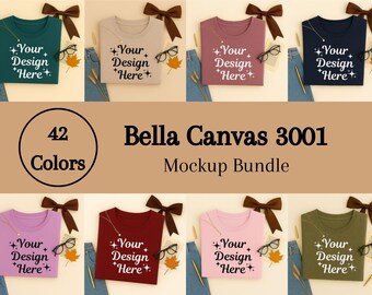 Bella Canvas 3001 T-Shirt Mockup Bundle, 42 Color Folded Flat Lay Tee, Minimal Neutral Unisex Shirt, Digital Download