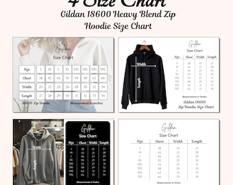 Gildan 18600 Size Chart Bundle, Zip Hoodie Size Guide, Heavy Blend Hoodie Measurement Chart, Printable Size Chart Pack, Gildan 18600 Mockup