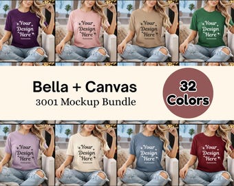 Bella Canvas 3001 T-Shirt Mockup Bundle | BC3001 Shirt Mockups | Sitting Model Mockup | 32 JPG