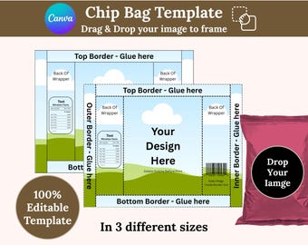 Chip Bag Template Bundle, Editable Party Favor (Canva, PDF)