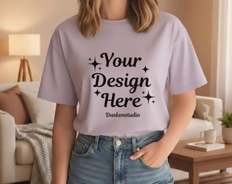 Lavender Bella Canvas T-Shirt Mockup | BC 3001 Lifestyle Tee Mockup | Neutral Lifestyle Tee (JPG & PNG)