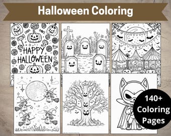 Libro para colorear de Halloween, más de 140 divertidas páginas para colorear, actividades de Halloween, fantasmas, calabazas, brujas, gatos y más.