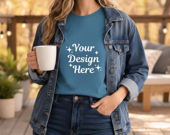 Flo Blue Comfort Colors 1717 T-Shirt Mockup |  CC 1717 Lifestyle Tee | Outdoor Lifestyle Mockup (JPG & PNG)
