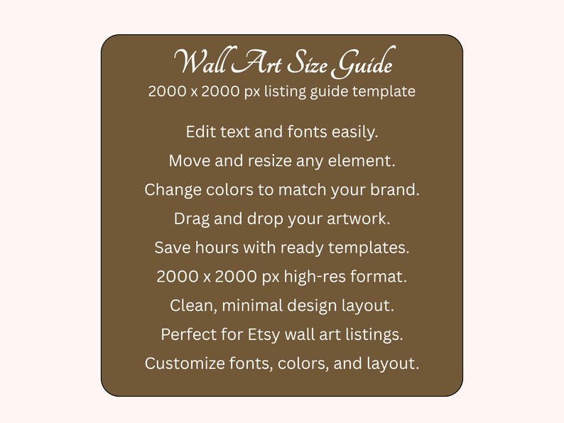 Wall Art Size Guide Bundle, Editable Canva Size Chart Templates ...