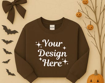 Gildan 18000 Dark Chocolate Sweatshirt Mockup, Halloween Flat Lay Crewneck, G180 Folded Sweater Digital Download (JPG & PNG)