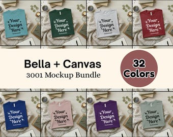 Bella Canvas 3001 Folded Flatlay T-Shirt Mockup Bundle | BC3001 Shirt Mockups | Folded Flatlay Mockup | 32 JPG