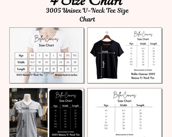Bella Canvas 3005 Size Chart Bundle, Unisex V-Neck Tee Size Guide, T-Shirt Measurement Chart, Printable Size Chart Pack, Bella Canvas Mockup