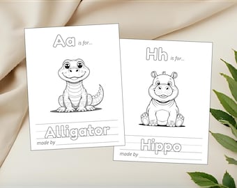 Baby's First Animal ABC Book, A–Z Alphabet Coloring Pages for Kids, Baby Shower Gift, Guest Book Alternative, 5x7, A4 & US Letter Printable