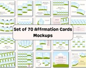 70 Canva Mockups for Square Affirmation Cards | Rounded Corner Card Templates | Drag & Drop Editable | Digital Card Deck Mockup Bundle