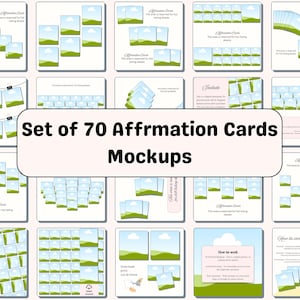 70 Canva Mockups for Square Affirmation Cards | Rounded Corner Card Templates | Drag & Drop Editable | Digital Card Deck Mockup Bundle