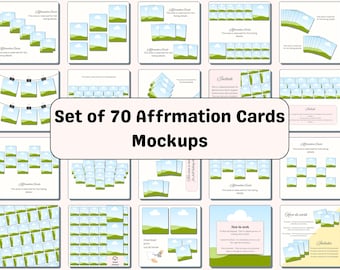 70 Canva Mockups for Square Affirmation Cards | Rounded Corner Card Templates | Drag & Drop Editable | Digital Card Deck Mockup Bundle