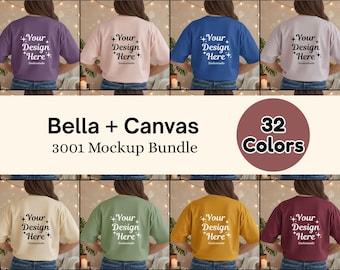 Bella Canvas 3001 T-Shirt Back Mockup Bundle | BC3001 Shirt Mockups | Back View Model Mockup | 32 JPG