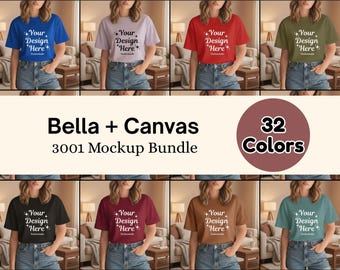 Bella Canvas 3001 T-Shirt Mockup Bundle | BC3001 Shirt Mockups | Standing Model Mockup | 32 JPG