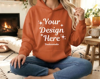Paprika Hoodie Mockup | Gildan 18500 Hoodie Mockup | Cozy Lifestyle POD Mockup(JPG & PNG)