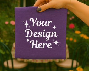 Bella Canvas 3001 Heather Team Purple T-shirt Mockup, Handhållande Vikt T-shirt, Minimalistisk Neutral Unisex-Tröja, Digital Nedladdning (JPG & PNG)
