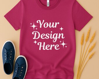 Bella Canvas 3001 Berry T-Shirt Mockup | Minimal Flat Lay Tee | Neutral Unisex Shirt | Digital Download (JPG & PNG)