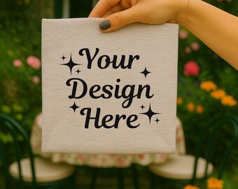 Bella Canvas 3001 Heather Dust T-Shirt Mockup, Hand Holding Folded Tee, Minimal Neutral Unisex Shirt, Digital Download (JPG & PNG)