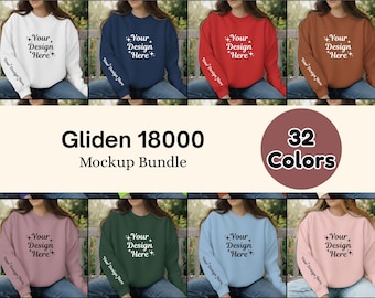 Gildan 18000 Sweatshirt & Sleeve Mockup Bundle | Model Views with Sleeves | 32 Colors | G180 Crewneck