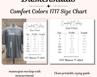 Comfort Colors 1717 Size Chart, Unisex T-Shirt Sizing Guide (JPG)