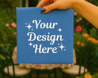 Bella Canvas 3001 Heather Columbia Blue T-Shirt Mockup, Hand Holding Folded Tee, Minimal Neutral Unisex Shirt, Digital Download (JPG & PNG)