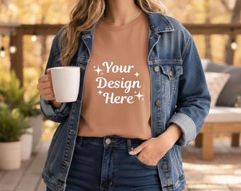 Dusty Peach Comfort Colors 1717 T-Shirt Mockup |  CC 1717 Lifestyle Tee | Outdoor Lifestyle Mockup (JPG & PNG)