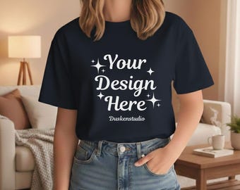 Midnight Navy Bella Canvas T-Shirt Mockup | BC 3001 Lifestyle Tee Mockup | Neutral Lifestyle Tee (JPG & PNG)