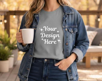 Granite Comfort Colors 1717 T-Shirt Mockup |  CC 1717 Lifestyle Tee | Outdoor Lifestyle Mockup (JPG & PNG)