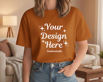 Maqueta de camiseta Autumn Bella Canvas / Maqueta de camiseta BC 3001 Lifestyle / Camiseta Neutral Lifestyle (JPG y PNG)